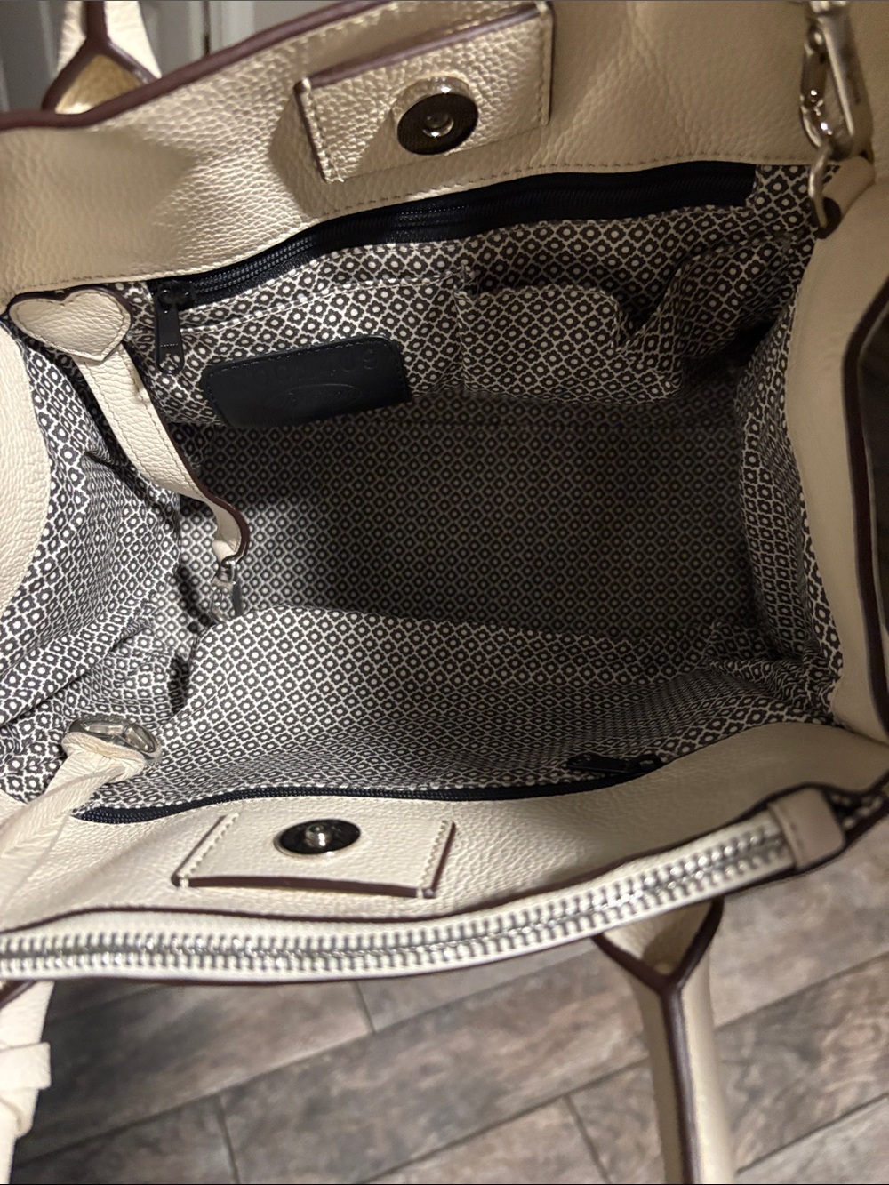 Brighton Flemming off white Leather Satchel with Braided Trim and Silver Accent - Picture 3 of 8